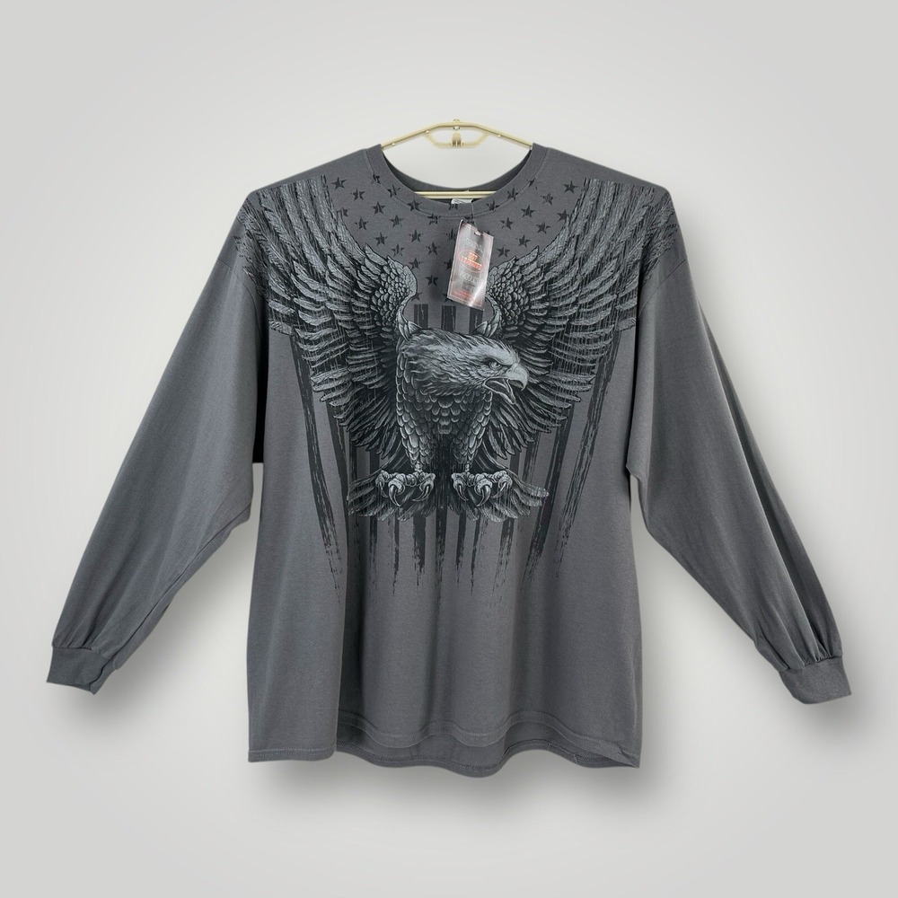 NEW Hot Leathers Motorcycle Long Sleeve T Shirt Mens 3XL Gray Biker Ragz 2 Sided